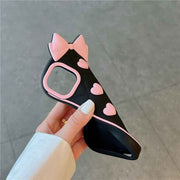 Cute Pink Bow & Hearts Silicone Case for iPhone – Soft 3D Girly Phone Cover (Black & Pink)