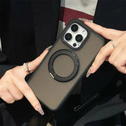 Matte Shockproof Magnetic Ring Case for iPhone 16 Plus – Elegant Soft Silicone Back Cover with Metal Camera Frame