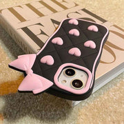 Cute Pink Bow & Hearts Silicone Case for iPhone – Soft 3D Girly Phone Cover (Black & Pink)