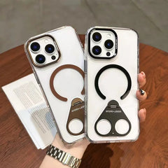 Wireless Charging Dual Metal Ring Holder Case for iPhone  With Lanyard Strap Case