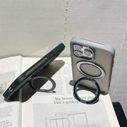 Matte Shockproof Magnetic Ring Case for iPhone 16 Plus – Elegant Soft Silicone Back Cover with Metal Camera Frame