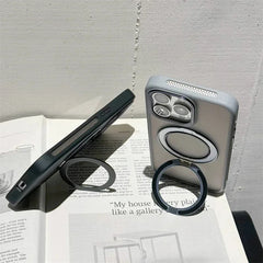 Matte Shockproof Magnetic Ring Case for iPhone 16 Plus – Elegant Soft Silicone Back Cover with Metal Camera Frame