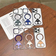 Wireless Charging Dual Metal Ring Holder Case for iPhone  With Lanyard Strap Case