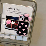 Cute Pink Bow & Hearts Silicone Case for iPhone – Soft 3D Girly Phone Cover (Black & Pink)