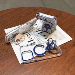 Wireless Charging Dual Metal Ring Holder Case for iPhone  With Lanyard Strap Case