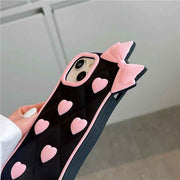 Cute Pink Bow & Hearts Silicone Case for iPhone – Soft 3D Girly Phone Cover (Black & Pink)