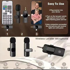 K15 Wireless Lavalier Microphone with Noise Reduction for Phone and Camera