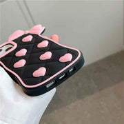 Cute Pink Bow & Hearts Silicone Case for iPhone – Soft 3D Girly Phone Cover (Black & Pink)