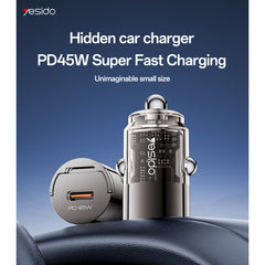 Aluminum Alloy Transparent Shell Pull Ring Design PD45W Fast Charging Mini Hidden Car Charger - yesido y67