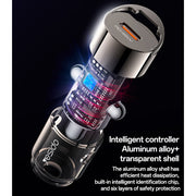 Aluminum Alloy Transparent Shell Pull Ring Design PD45W Fast Charging Mini Hidden Car Charger - yesido y67