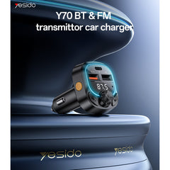 YESIDO Y70 BT5.3 Support Charging 3 Devices With Remote Controller BT & FM Transmittor Car Charger