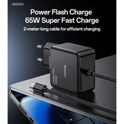 Yesido 65W Laptop Adapter with 2M Built-in Cable Universal Fast Charger for Multi-Devices -