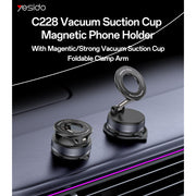 360 Rotation Foldable Clamp Arm Magnetic Vacuum Suction Cup Car Phone Holder Innovative Design - yesido c228