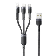 Yesido CA91 3A 3 in 1 USB to 8 Pin+USB-C/Type-C+Micro USB Aluminum Alloy Data Cable (Black)