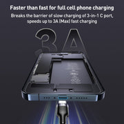 Yesido CA91 3A 3 in 1 USB to 8 Pin+USB-C/Type-C+Micro USB Aluminum Alloy Data Cable (Black)