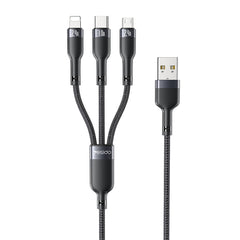 Yesido CA91 3A 3 in 1 USB to 8 Pin+USB-C/Type-C+Micro USB Aluminum Alloy Data Cable (Black)