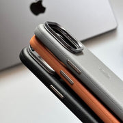 high quality leather case with camera stand for iphone