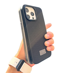 Luxury Textured Case with Metal Logo Plate for iPhone