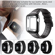 Black Leather Band for Apple Watch 44mm 42mm with Protective Case