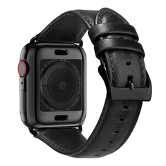 Black Leather Band for Apple Watch 44mm 42mm with Protective Case