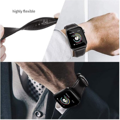 Black Leather Band for Apple Watch 44mm 42mm with Protective Case