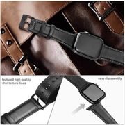 Black Leather Band for Apple Watch 44mm 42mm with Protective Case