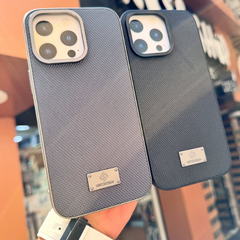 Luxury Textured Case with Metal Logo Plate for iPhone
