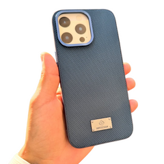 Luxury Textured Case with Metal Logo Plate for iPhone